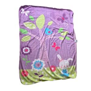 Small Wonders Baby Blanket Purple Bunny Bird Buttrfly Popcorn Fleece 29x35 Lovey